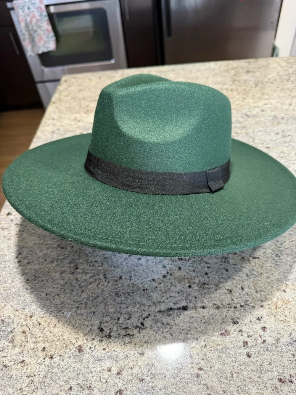 Forest Green Wide-Brim Fedora with Black Band